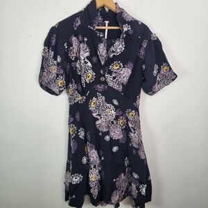 Free People Floral Black and Purple Women's Dress Sz Medium